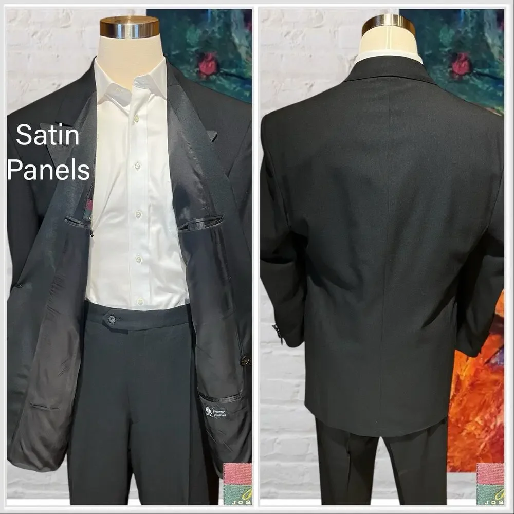 Joseph Abboud Mens 44L 36x29 Black Tuxedo Double Breasted Virgin Wool